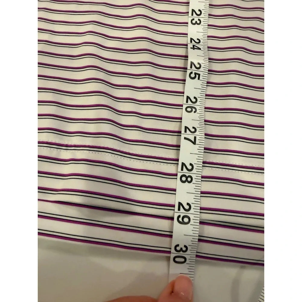 FootJoy FJ Golf Polo Shirt Men's Large White Purple Stripe Performance Stretch